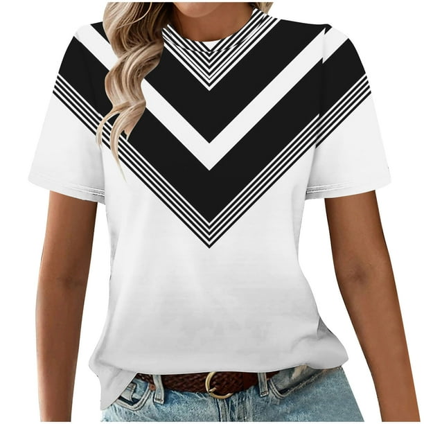 Tops Cortos para Mujeres Casual de Moda Impreso Cuello Redondo, Camiseta de Manga Corta para el Uso Diario, Fiesta Y Cómodo