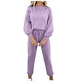 thumbnail image 5 of Ecqkame Women's Streetwear Sport Suits 2PC Fashion Woman Round Neck Solid Long Sleeve Blouse +Loose Pants Sets Purple S, 5 of 5