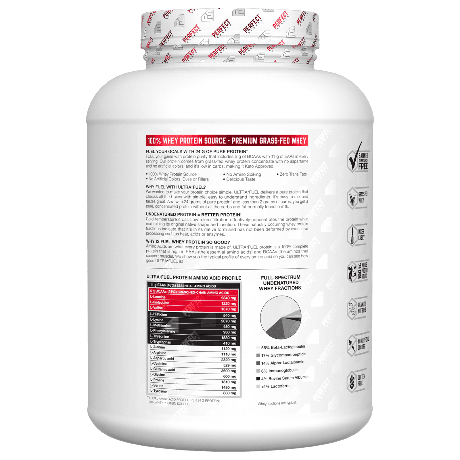 PERFECT Sports Ultra Fuel, Grass-Fed Whey Protein, Vanilla Ice Cream, 4 lb (1.82 kg)