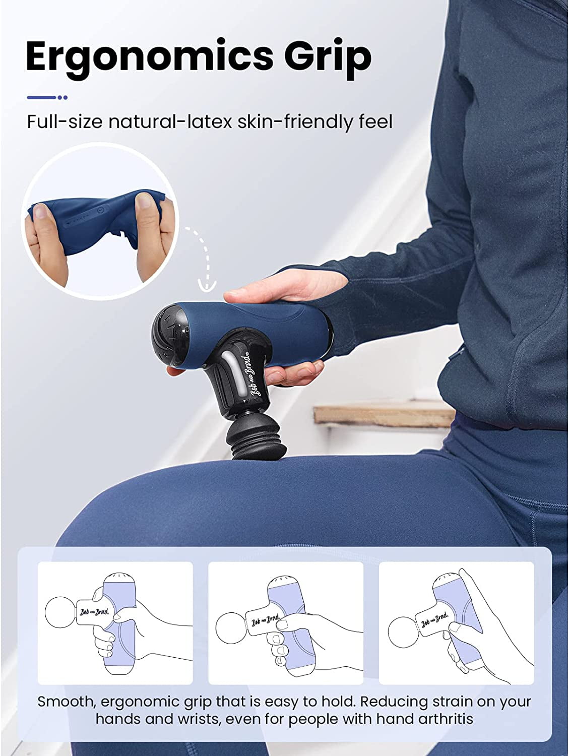 Bob and Brad Q2 Mini Massage Gun, Portable Full Body Percussion Handheld Deep Tissue Massager Gun, Muscle Massager with Ergonomic Handle, Blue