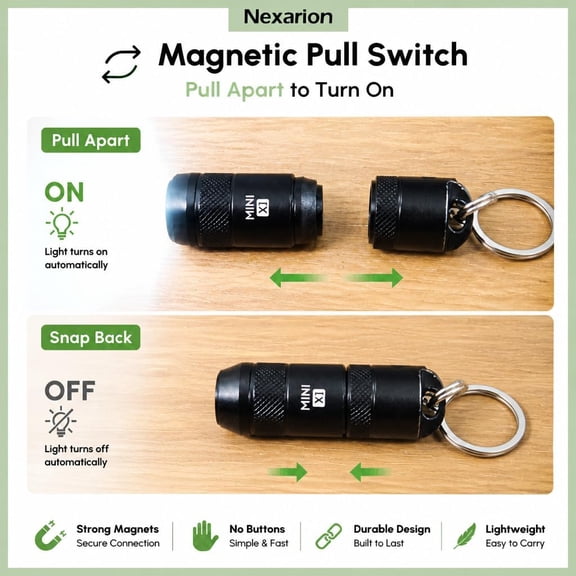 XZHANH-Mini X1 Keychain Flashlight, USB-C Rechargeable Magnetic Flashlight with Pull Switch, Ultra Compact Pocket EDC Flashlight with Magnetic Base, Small Flashlight for Keys, Car Search, Night Walk
