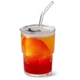 thumbnail image 1 of Vaso de vidrio Olvini de 380 ml con pajita y tapa para café helado, 1 of 7