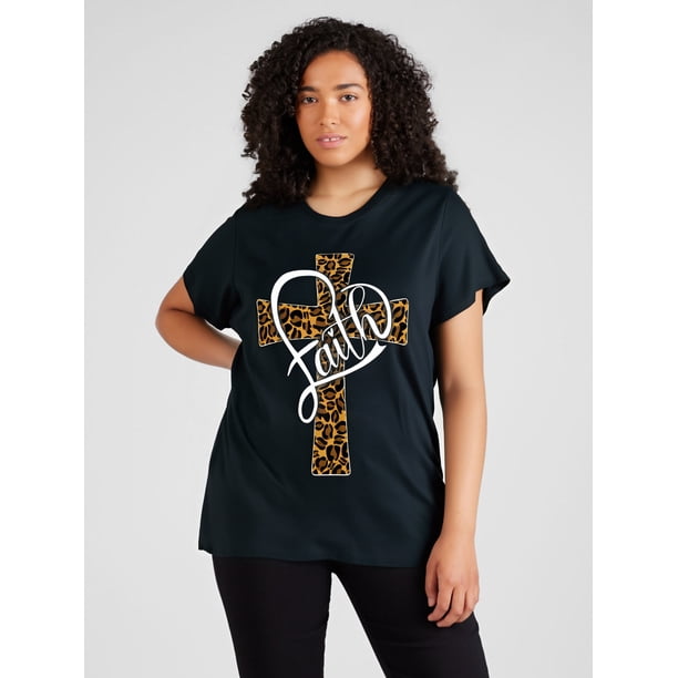 Love In Faith s Christian Religious Leopard Cheetah Cross Women T-Shirt Tee For Adult, Men, Women, Teen, Teenager, Adolescent, Youth