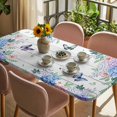 thumbnail image 3 of Watercolor Flowers Table Cloths for 5 Foot Rectangle Tables, Spring Butterflies Floral Gray Wood Patio Waterproof Elastic Fitted Tablecloths, Washable Rectangular Table Cover for Camping, 3 of 8