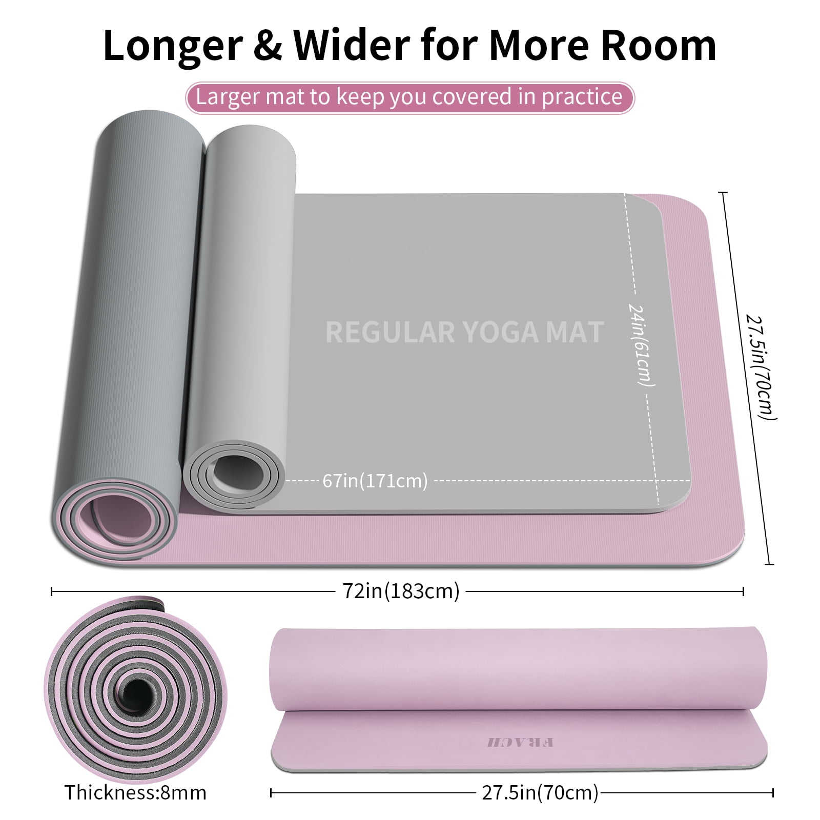 Frach Wide Yoga Mat 28",1/3 Inch Extra Thick Workout Mats,Non-slip Eco-friendly for Outdoor and Indoor,Home and Travel(Purple+Gray)
