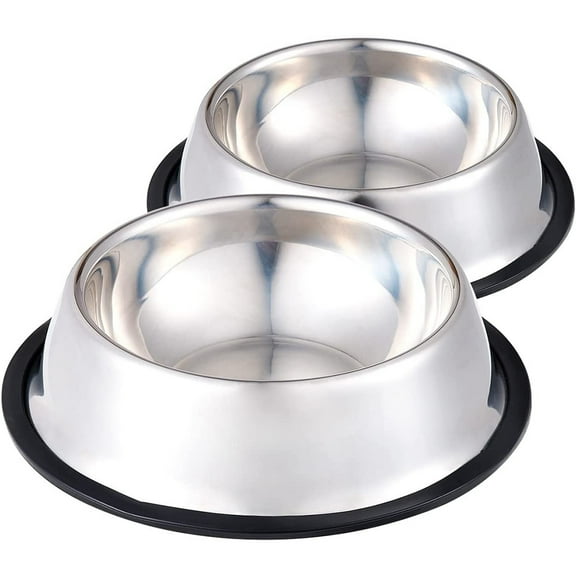 Stainless Steel Dog Bowls with Non-Slip Rubber Ring Base, 2-Pack, Pet Food Bowl and Water Bowl for Small, Medium or Large Dogs