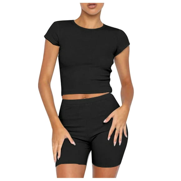 Cameland Women's Suit Fashion Women Casual Short Sleeve Tops Round-Neck Outing Pants Sport Sets