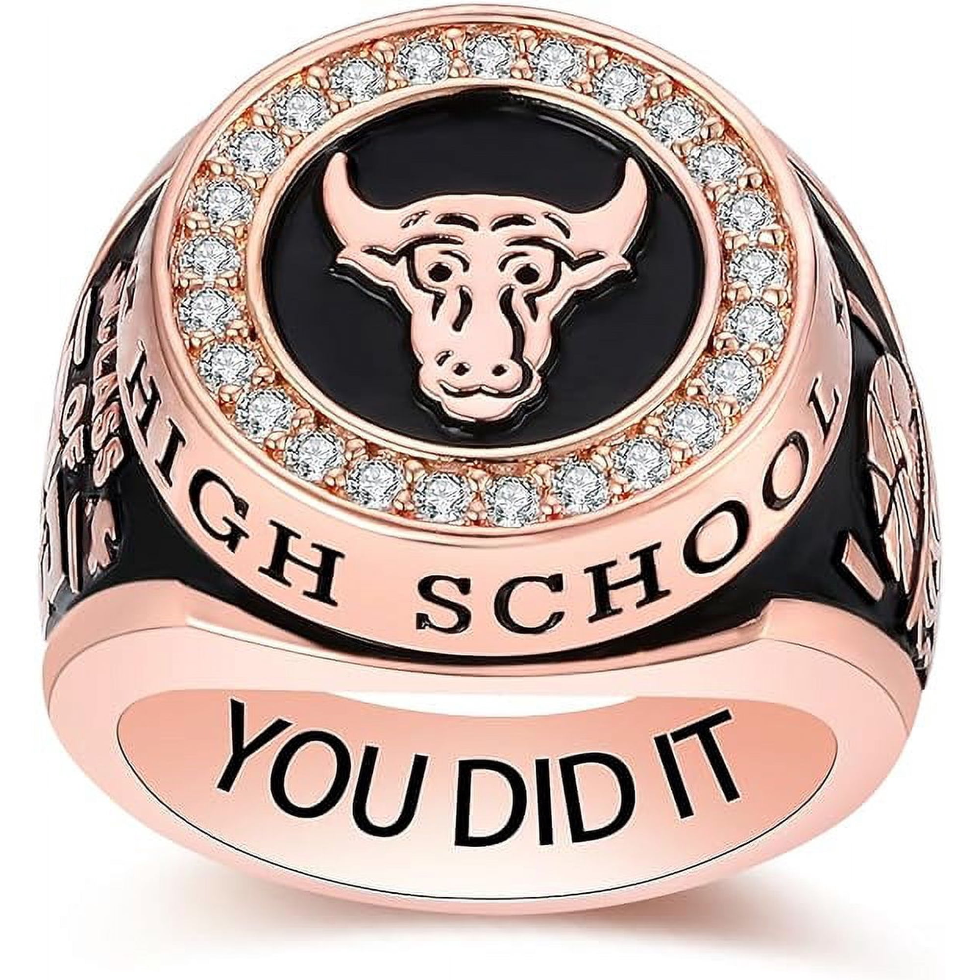 Ccjcinata Fully Personalized Customized Cubic Zirconia Class rings for men High School of 2024(Rose)