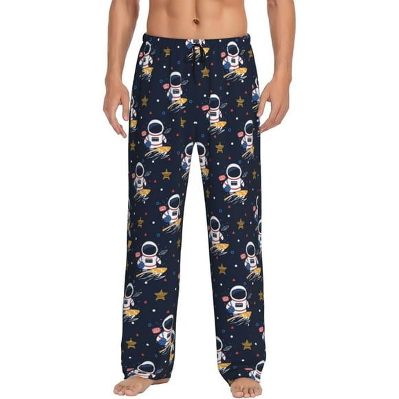 Fotbe Astronaut Surfing Pantalones de Pijama para Hombre, Pantalones de Dormir, Pantalones de Casa con Cintura Ajustable y Bolsillos-Small