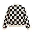 thumbnail image 3 of Zijinkuiwen Women Checkered Print Bomber Jacket Zip Up Long Sleeve Ribbed Trim Outerwear for Casual Daily Wear, 3 of 6