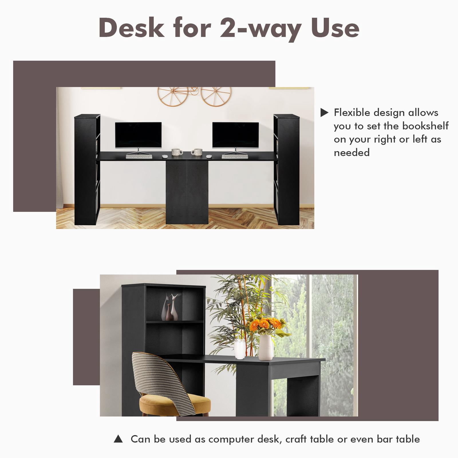 Giantex Computer Desk w/Bookcase, 48” Modern Compact Writing Desk, Reversible Study Workstation for Home, Office & Dorm, Easy Assembly, Black