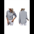 thumbnail image 3 of Camisas con Botones para Mujer, Blusas de Larga, Blusas Casuales Lisas para Oficina y Trabajo Gris M, 3 of 7