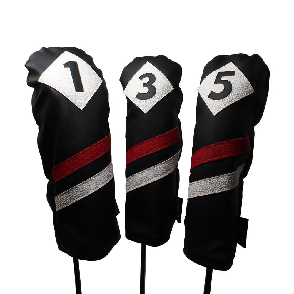 Majek Retro Golf Headcovers Black Red and White Vintage Leather Style 1