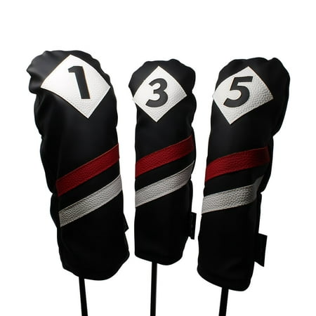 Majek Retro Golf Headcovers Black Red and White Vintage Leather Style 1 3 5 Driver and Fairway Head Covers Fits 460cc Drivers Classic