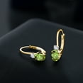 thumbnail image 4 of Gem Stone King 18K Yellow Gold Plated Silver Green Peridot and White Created Sapphire Leverback Earrings for Women (1.08 Cttw, Gemstone August Birthstone, Oval 6X4MM, Round 2MM, 3/4 inch), 4 of 5