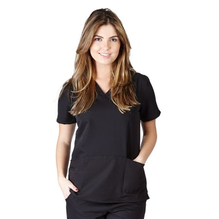 Classic Scrub Tops - UltraSoft Premium Classic 2 Pocket Crossover Medical Scrub Top For Women - JUNIOR FIT Black / Large
