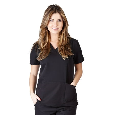 UltraSoft Premium Classic 2 Pocket Crossover Medical Scrub Top For Women - JUNIOR FIT Black /