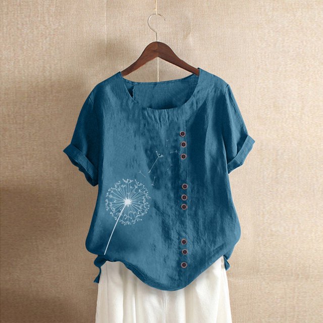 Pntutb - Blusa para mujer, informal, suelta, con botones, de lino, talla grande, con estampado bohemio, tanic Pntutb Pntutb-2281