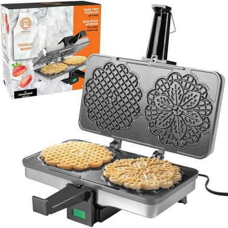 MasterChef Pizzelle Maker- Nonstick Electric Cookie Baker Press, Make Two Homemade 5-Inch Italian Waffle Treats at Once- Breakfast Dessert Iron or Gift for Her- Includes Recipe Guide