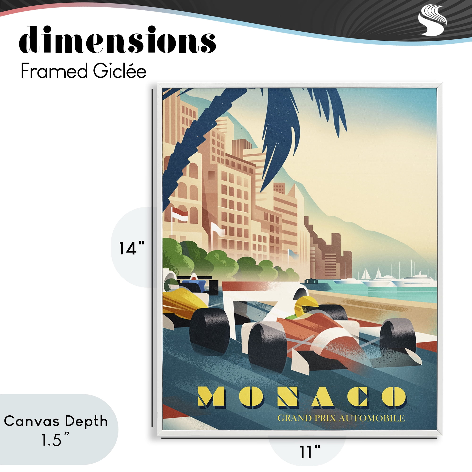 Stupell Industries Monaco Grand Prix Racing White Framed Giclee Art, design by Martin Wickstrom