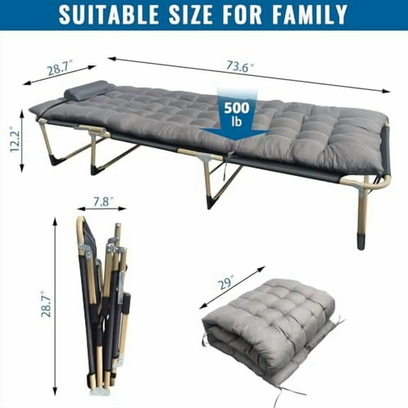 Camping Cot, 800D Double Layer Oxford Camping Cots for Adults with Mattress,Heavy-Duty Foldable Cots for Camping Travel Tent Day Outdoor & Home Guest, Max Load 500lbs