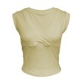 thumbnail image 4 of SNKSDGM Women Wrap V Neck Cap Sleeve Crop Tank Tops, Slim Solid Casual Summer Sleeveless Camisole Tees Yellow M, 4 of 4