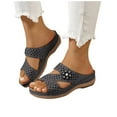 thumbnail image 4 of Summer Sandals Women Arch Support Wedge Open Toe Slip-on Peep Toe Slides Sandals Slippers Women Dressy Comfortable Summer Casual Sandals Black 41, 4 of 7
