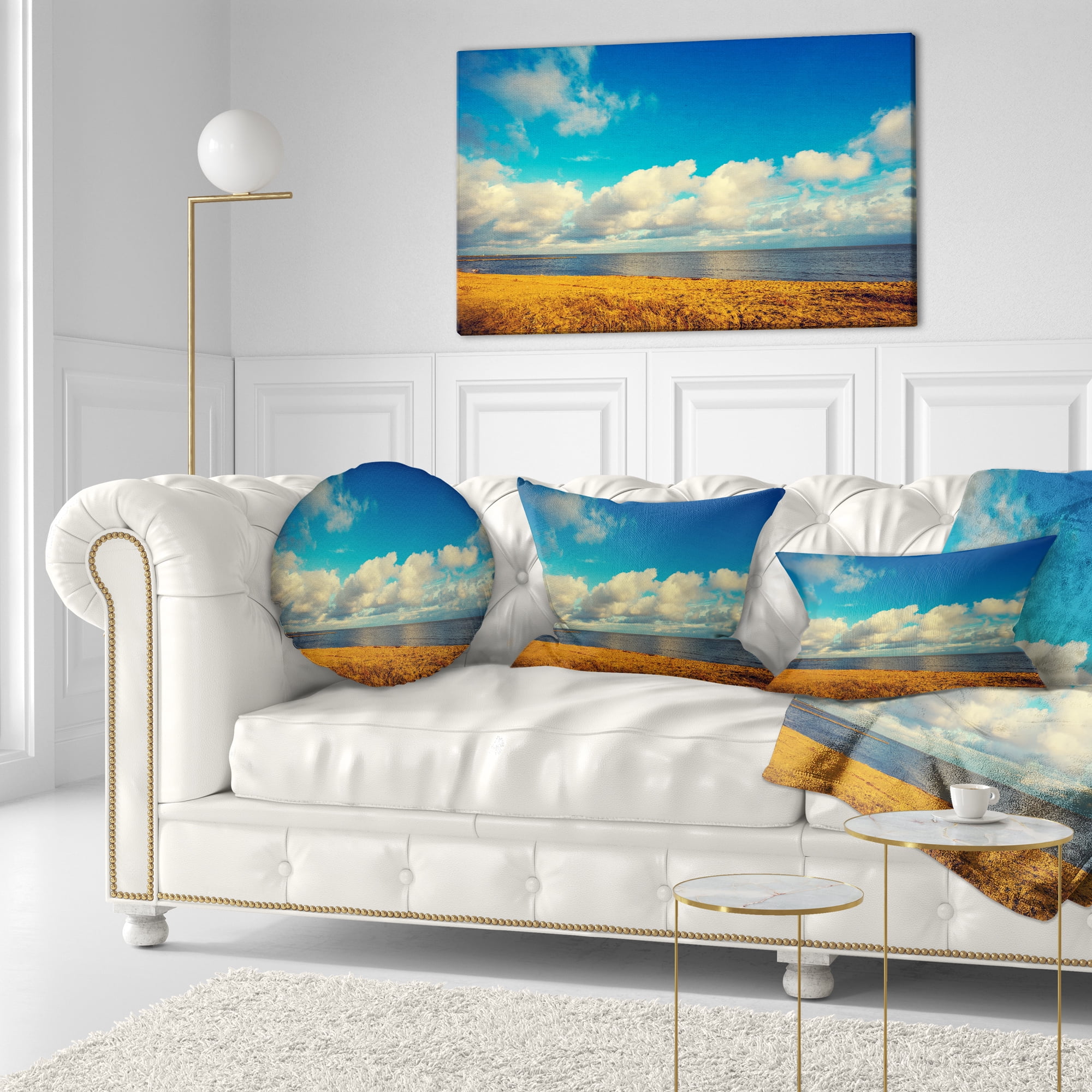 Designart Deserted Brown Sea Coastline - Landscape Printed Throw Pillow - 12x20