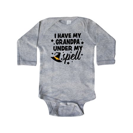 

Inktastic I Have My Grandpa Under My Spell with Cute Witch Hat Gift Baby Boy or Baby Girl Long Sleeve Bodysuit