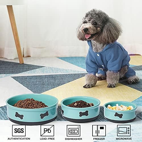 Ceramic Dog Bowls with Bone Pattern, Dog Food Dish for Large Dogs, Porcelain Pet Bowl for Water 70 Fl Oz (Turquoise)