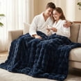 thumbnail image 3 of JONIYEAR Super Large Soft Fuzzy Bubble Faux Rabbit Fur Bed Blanket Queen Size 80" x 90",Decorative Big Thick Warm Fluffy Blanket for Winter, Luxury Cute Cozy Plush Shaggy Comfy Furry Blanket,Navy Blu, 3 of 10