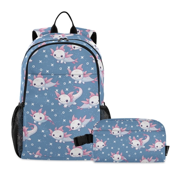 ALAZA Cute Axolotl School Backpack Lunch Box Set Student Bookbag