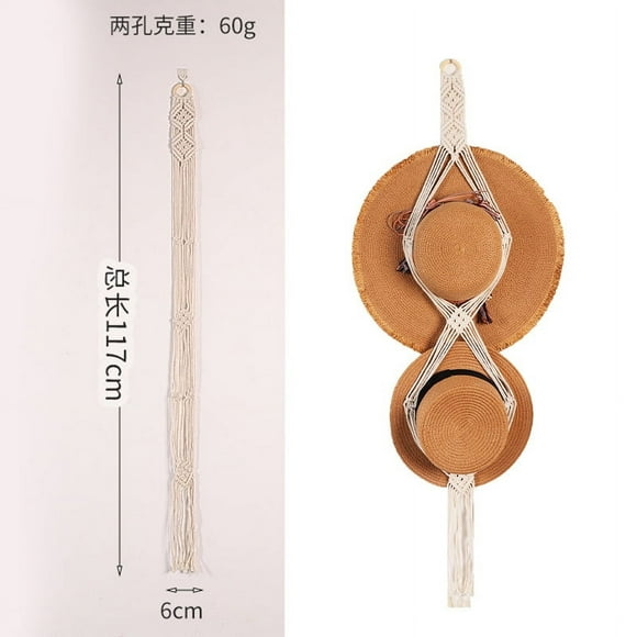Nvzi 2 perchas de macramé de dos pisos para colgar en la pared para sombreros de vaquero, para guardar sombreros Fedora de ala ancha, decoración occidental, B