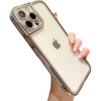 Compatible with iPhone Case,Glitter Bling Sparkly Diamond Electro Plated Frame Camera Lens Protective Clear Soft Shockproof Cover Phone Case (Gold,iPhone 11)