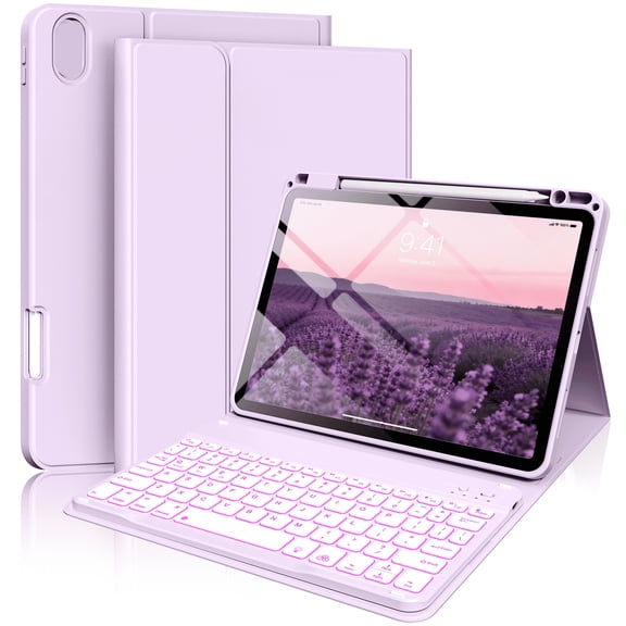 GJX Keyboard Case for Ipad Air 11-Inch M4/M3/M2 (2026/2025/2024), Ipad Air 5Th/4Th Generation (2022/2020) -With Pencil Holder,7 Colors Backlit Keyboard,Wireless Detachable Keyboard Cover, Purple
