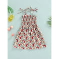 thumbnail image 4 of Franhais Little Girls Sling Dress, Sleeveless Tie-up Spaghetti Straps Chest Smocked Ruched Floral/Strawberry Printed A-line Dresses, 4 of 8