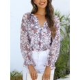 thumbnail image 3 of Siliteelon Womens Boho Floral Casual Shirts V Neck Ruffle Long Sleeve Blouses Chiffon Tops, 3 of 5