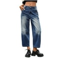 thumbnail image 2 of YanHoo Women's Wide Leg Crop Jeans High Waisted Stretchy Casual Trouser Jeans Baggy Loose Straight Leg Ankle Denim Pants Blue,M, 2 of 7