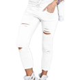 thumbnail image 1 of Women Pants Solid Color Drawstring High Waist Pencil Pants Ripped Skinny Leggings, 1 of 7