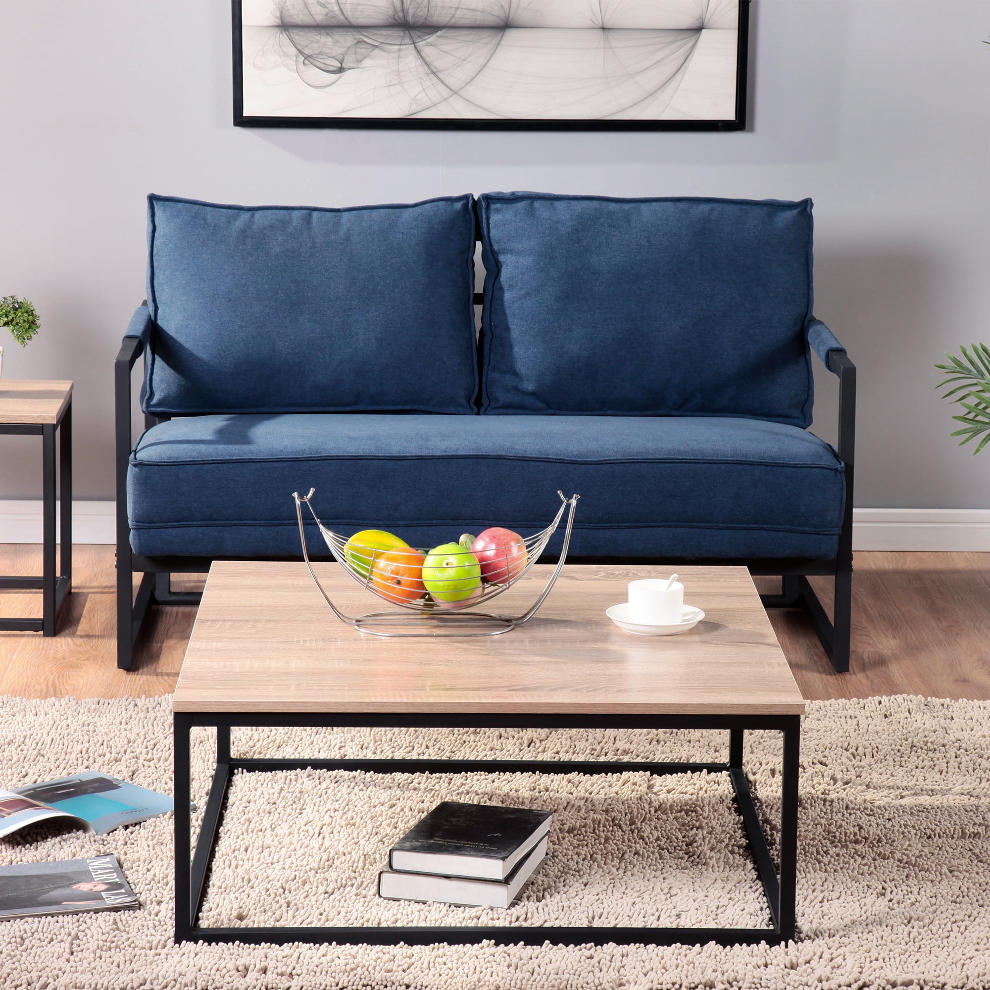 Coffee Table with Storage, Modern Cocktail Center Table with MDF Table Top & Steel Tube Legs ...