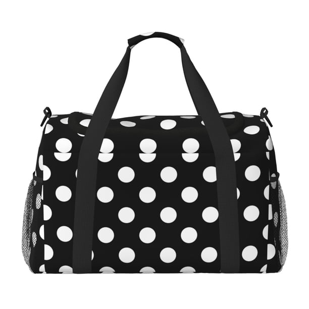 Balery Black and White Polka Dot Bolsa de Gimnasio para Mujeres, Bolsa de Viaje con Bolsillo Húmedo, Bolsa de Fin de Semana para Mujeres, Bolsa de Viaje Resistente al Agua