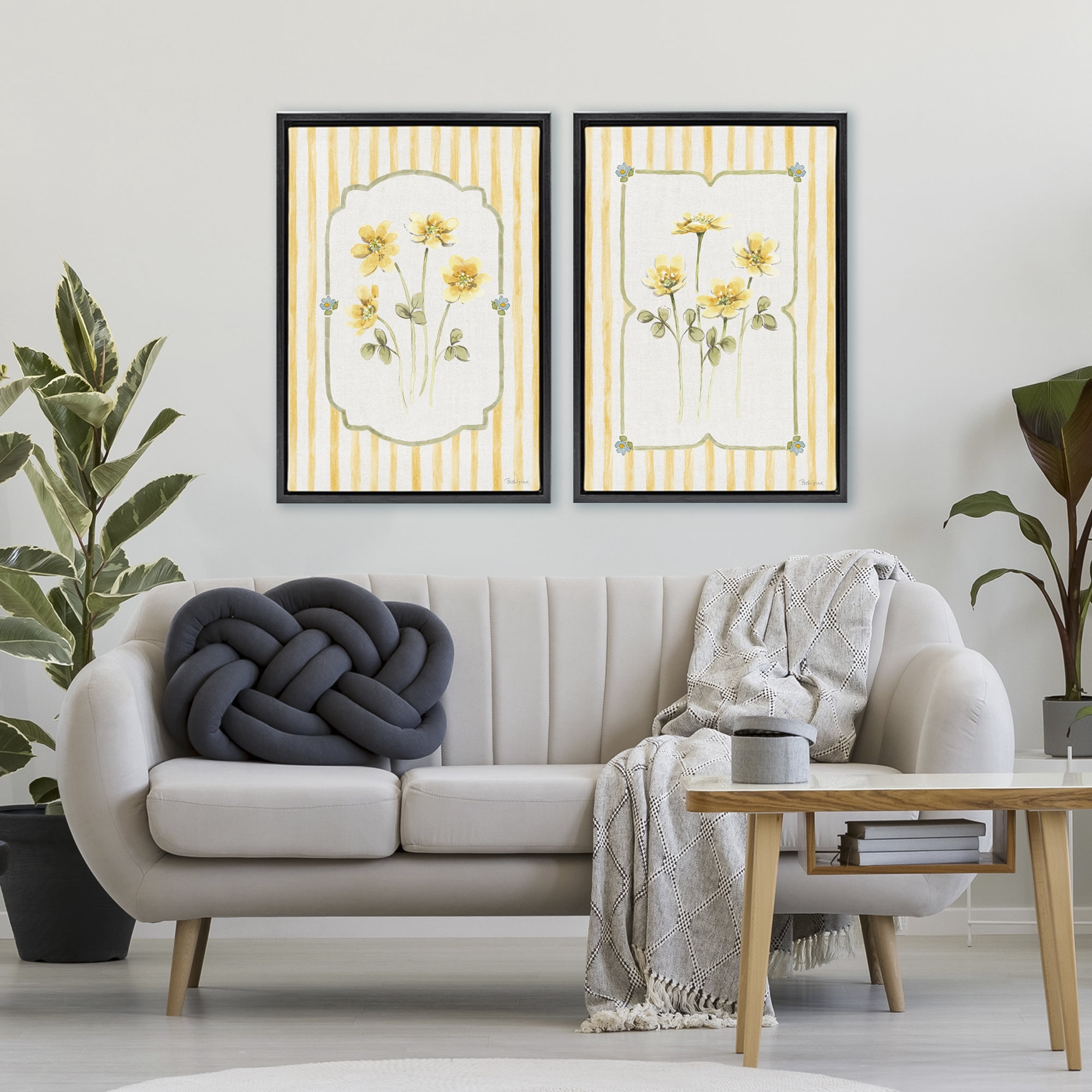 Stupell Industries Sweet Honey Blooms 2 Piece Black Framed Floater Canvas Set, design by Beth Grove