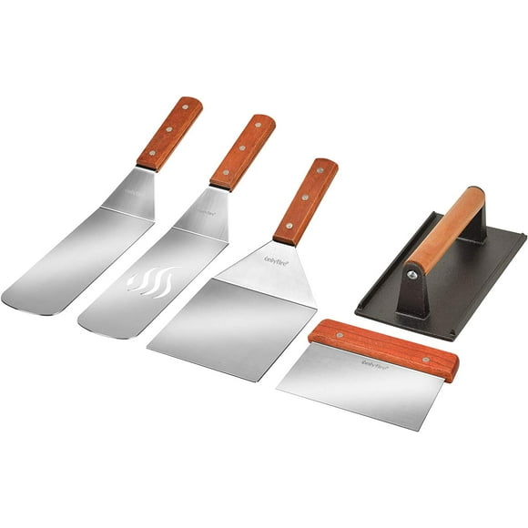 SHIQI-only fire Professional Barbecue Tool Kit Grill Griddle Tools Flat Top Griddle Accessories for Camping, Outdoor Hibachi, Backyard-Set of 5