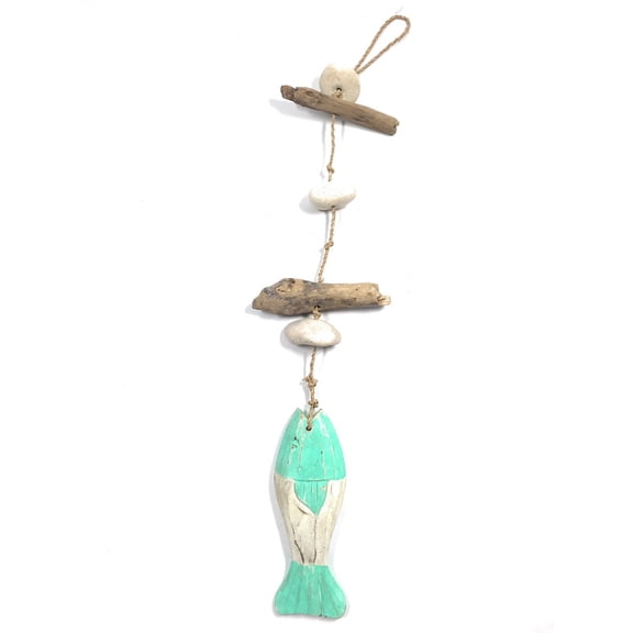 Driftwood Garland w/ Fish 20" & White Stone - Turquoise | #lis3100750