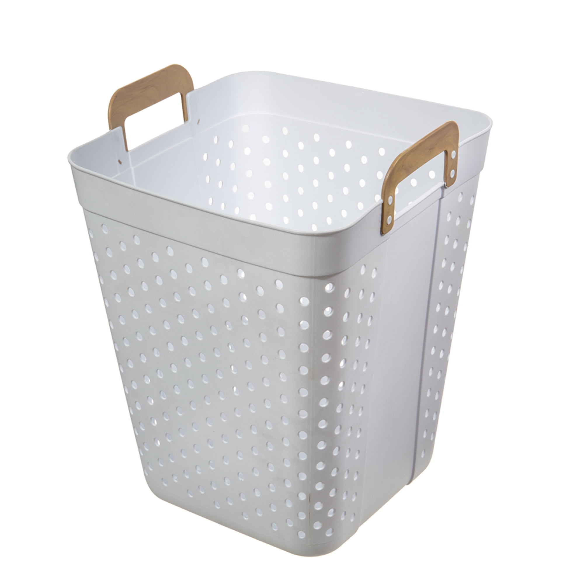 (2 pack) Mainstays Plastic Laundry Hamper, Large Square, Flexible & Breathable, Carrying Handles, White, 2 Pack