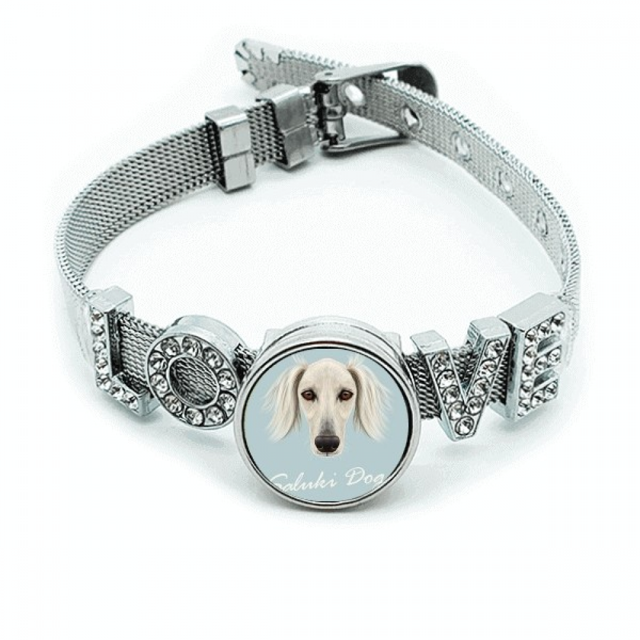 Cara larga White Saluki perro animal de compañia Pulsera pulsera pulsera de cristal amor pulsera ajustable