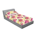 thumbnail image 2 of Tropical Fitted Sheet & Pillow Sham Set, Plumeria Hibiscus Flowers Leaves with Brush Strokes Art on Plain Back, Decorative Printed 2 Piece Bedding Decor, Twinxl, Hot Pink Reseda Green, by Ambesonne, 2 of 2