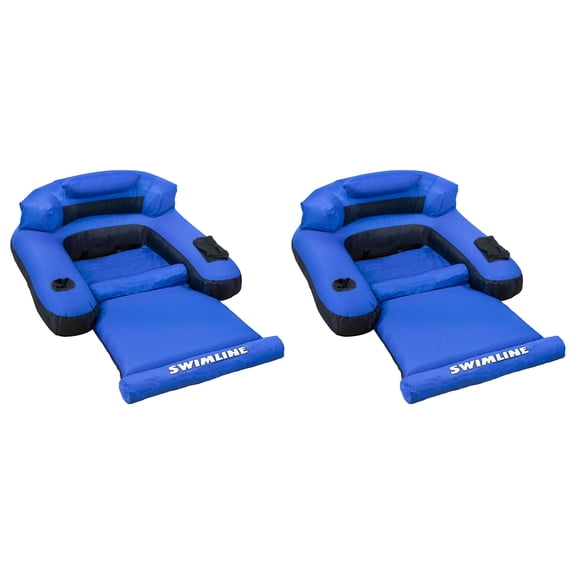Swimline Swimming Pool Inflatable 1 Person Floating Loungers, Blue (2 Pack)