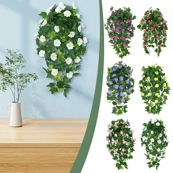 FAMTKT Fake Hanging Plants Artificial Flowers Simulation Hanging Plant Faux Hanging Morning Hanging Artificial Orchid for Wedding Wall Room Patio Indoor Outdoor Home Shelf Office Decor
