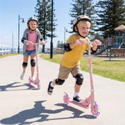 Kick Scooter with LED Light-Up Wheels, Foldable Lightweight Design with 3-Level Adjustable Handlebar, 5 Shock-Absorbing Wheels, Non-Slip Deck, for Ages 6–18, 110 lbs Capacity, Light Pink